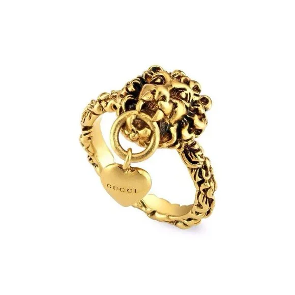 NEW Gucci Ring Lion Head Heart Gold Tone Metal Sz S - Picture 1 of 8